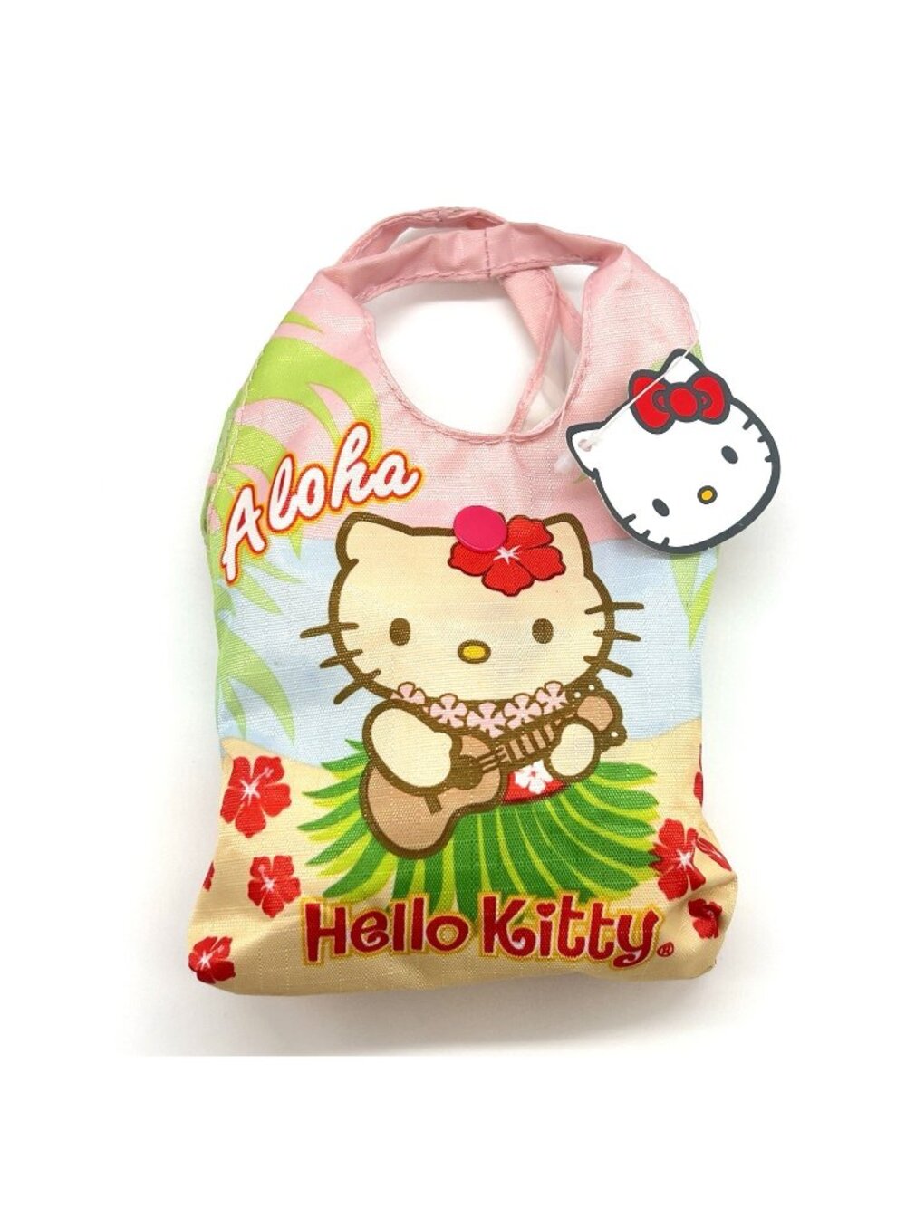 New Hawaii Sanrio Hello Kitty Aloha Hula Retro Market Bag Tote Foldable Pouch
